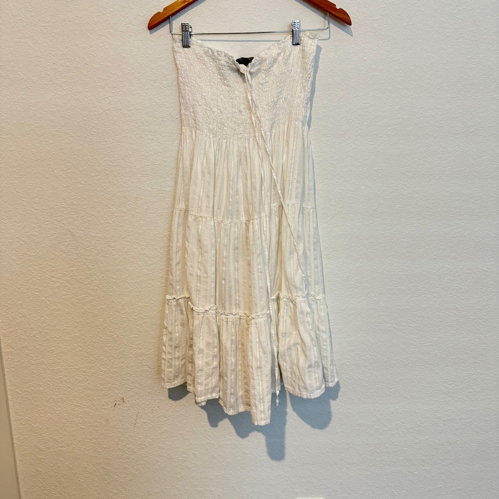 Club Z Collection Strapless Dress Womens L White Smocked Tiered Boho